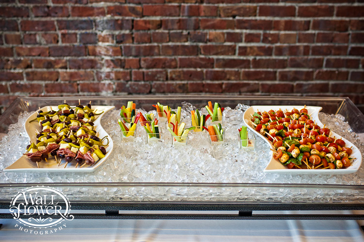 Catered skewers and crudités on ice